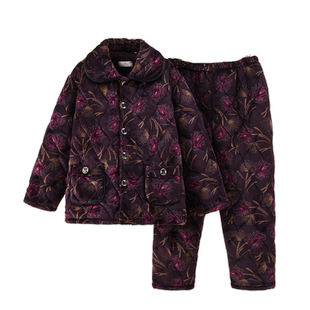 冬季睡衣套装女士中老年妈妈三层加厚夹棉法兰绒家居服珊瑚绒外穿