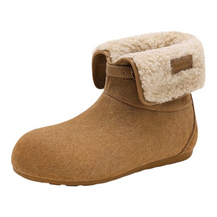 千百度翻边雪地靴女冬季2025新款加绒短靴百搭厚底勃肯鞋毛绒棉鞋