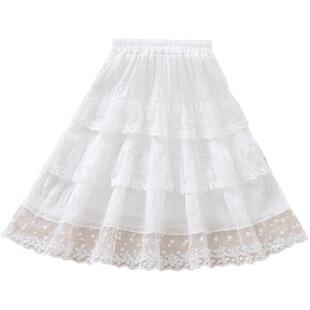 女童半身裙夏装2026新款儿童蛋糕公主裙女孩蕾丝花边白色长款裙子