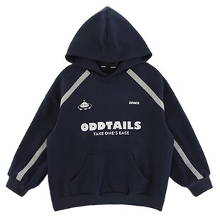 oddtails男童连帽卫衣春秋款2026新款儿童反光压花抗起球秋装上衣