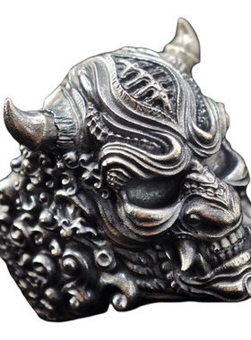 铁头的店 925银 日式传统“骷髅武士”复古暗黑 朋克风戒指