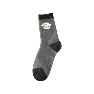 灰色系袜子女棉袜韩版可爱卡通ins潮中筒袜秋冬新款加厚保暖长袜
