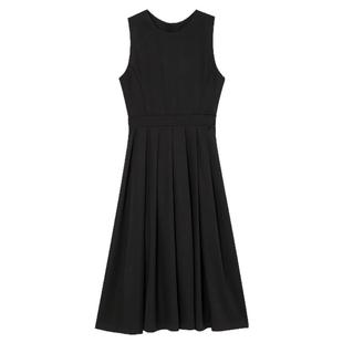 无谓2025年秋季新款女装收腰无袖背心裙气质百褶连衣裙女