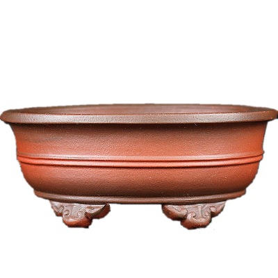 宜兴紫砂花盆精制盆景小品 全手工仿古红清水泥椭圆形松柏海棠
