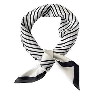 桑蚕丝黑白条纹小方巾2026春丝巾女搭配衬衫职业装饰护颈时尚围巾