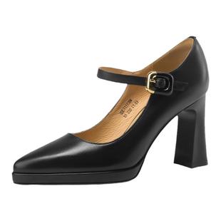 St&Sat/星期六超高跟单鞋2025新款羊皮增高气质尖头粗跟玛丽珍鞋