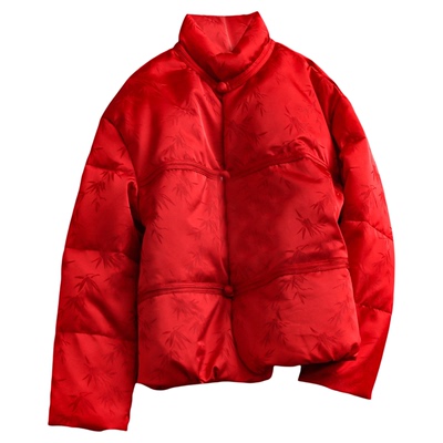 中国风竹子印花立领宽松羽绒服女