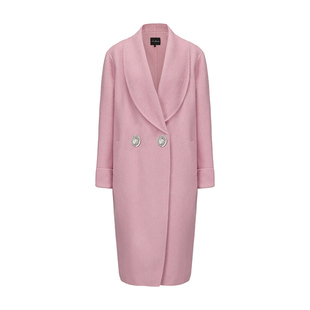 【孟子义同款】NanaJacqueline茧形钻饰长款双面呢大衣女羊毛外套