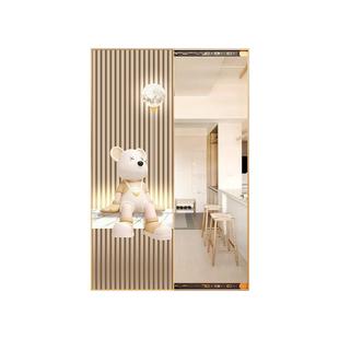 网红熊隐藏式全身镜壁画入户玄关镜穿衣镜子装饰画推拉隐形镜挂画