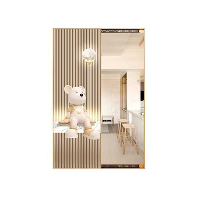 网红熊隐藏式全身镜壁画入户玄关镜穿衣镜子装饰画推拉隐形镜挂画