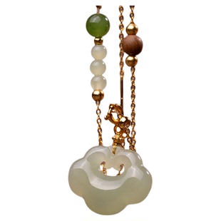 金玉良缘【祥云】和田玉平安锁国风如意锁吊坠锁骨链925银