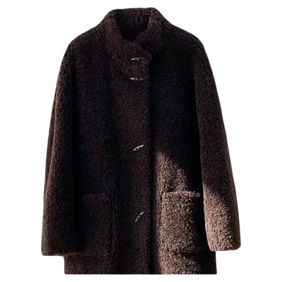 咖色慵懒风羊羔毛中长款皮草衣服