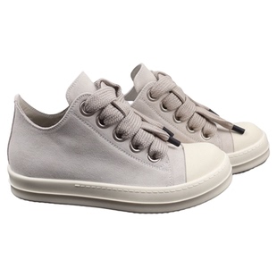 Rick RO鞋灰色磨砂皮面翻毛皮低帮鞋宽鞋带暗黑先锋设计师款潮鞋