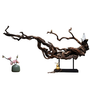 新中式风化木根艺根雕禅意摆件 样板房会所酒店玄关电视柜家装饰