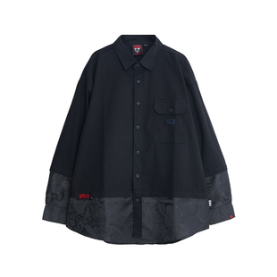 朱铁雄 x HEA联名新款国潮拼接长袖衬衫外套男秋季休闲高级感衬衣