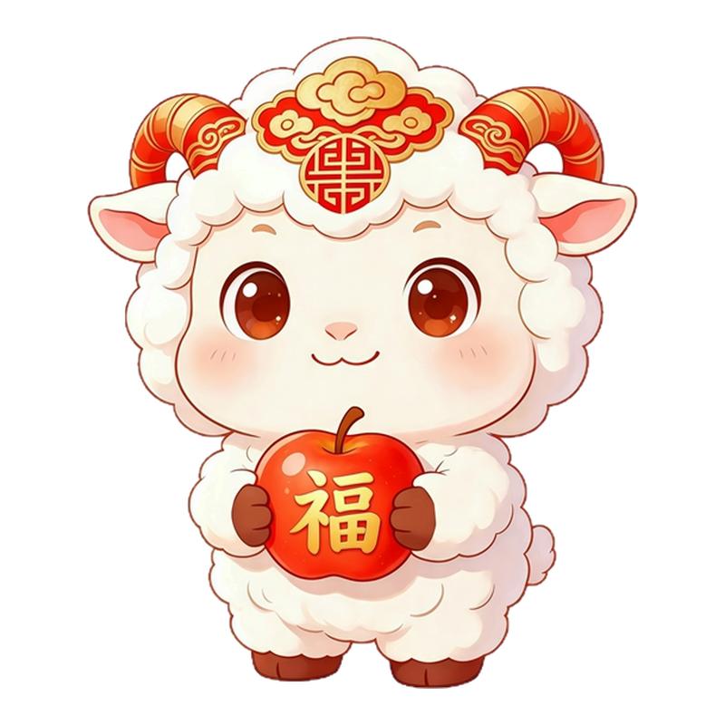 卡通祥云如意小羊玻璃贴抱苹果福字墙贴背胶自粘羊年平安福门窗贴