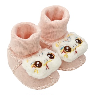 婴儿鞋冬季小月龄3-6-89月女宝宝加绒保暖女宝宝粉色虎头学步鞋袜