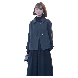 高端羊毛双面呢大衣女2025年秋冬翻领气质简约短款毛呢外套小个子