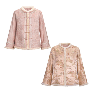 莨西子新中式轻国风绝美穿搭双面穿棉服女水貂毛复古棉袄外套秋冬