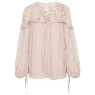 COCOBELLA名媛风玫瑰金盘花刺绣仙女上衣仿真丝长袖衬衫SR3212