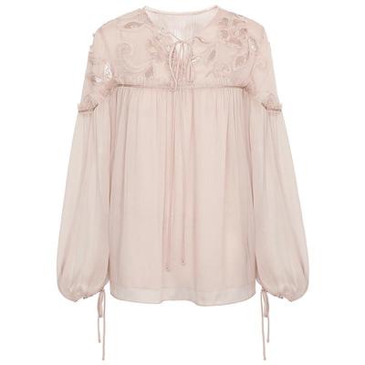 玫瑰金盘花刺绣仿真丝衬衫