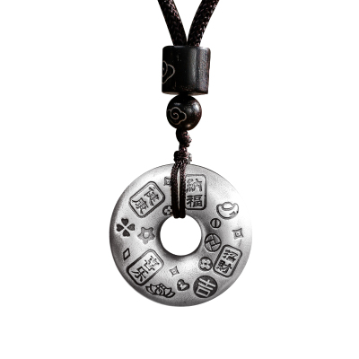 古法足银999复古吉言平安扣吊坠纯银男女项链毛衣链挂坠国风礼物