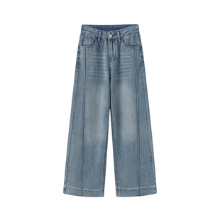 复古牛仔阔腿裤女冬季加绒大码胖mm宽松显瘦梨形身材垂感直筒裤子