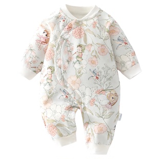 婴儿衣服秋冬夹棉连体衣婴幼儿宝宝春装外出保暖哈衣春秋贴身纯棉