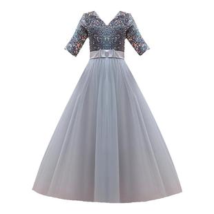 女童礼服公主裙儿童高档钢琴演出服中袖蓬蓬纱新年音乐会合唱长裙