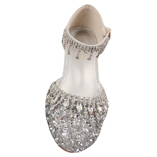 公主风儿童高跟鞋女童凉鞋包头夏季皮鞋2025年新款春秋银色水晶鞋