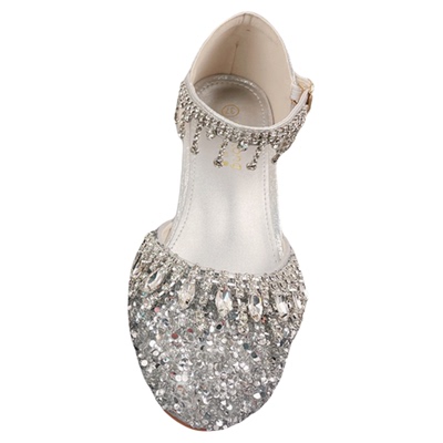 四季款女童水钻吊坠高跟公主皮鞋