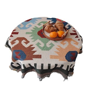 多功能编织桌布复古民族风情圆桌方桌台布桌垫可作沙发盖巾盖毯