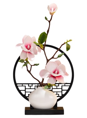 过年新中式摆件高端大气酒柜茶室玉兰花仿真禅意中国风玄关装饰品