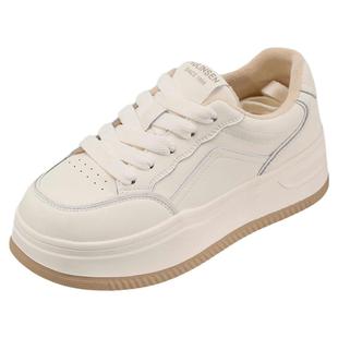 木林森女鞋冬季保暖棉鞋真皮百搭小白鞋女士运动休闲厚底增高板鞋