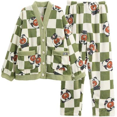 芬腾布朗熊睡衣女珊瑚绒秋冬季