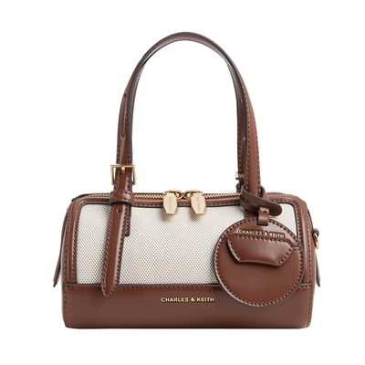 CHARLES&KEITH秋冬女包CK2-30671730拼色挂饰手提斜挎包波士顿包