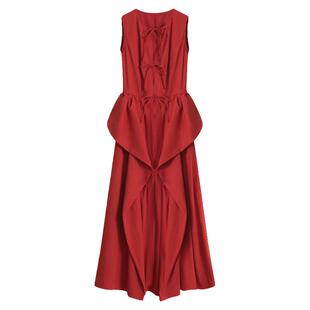 稀有概率 解构主义 新中式无袖连衣裙女设计感小众气质红色长裙夏