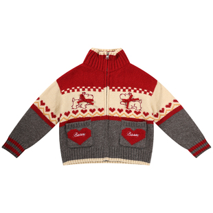 BarryBanny女童高领针织开衫冬季新款新年衣服套装儿童蝴蝶结半裙