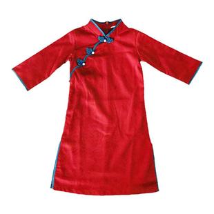 儿童旗袍女童红色中国风礼服宝宝长款中式连衣裙秋款古风童装