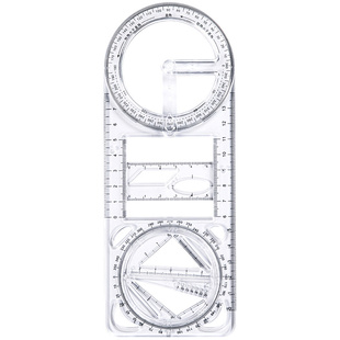 多功能几何函数绘图尺子套装活动角画圆绘画画几何图形尺小学生儿童直尺三角尺子学生文具透明波浪划线尺