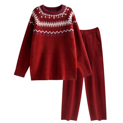 半边绒睡衣男士秋冬季红色本命年