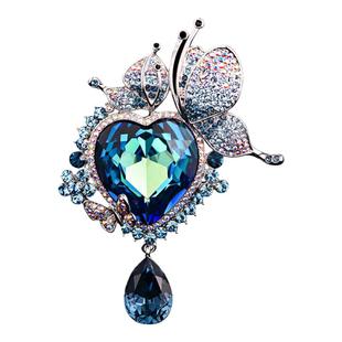 兰盈海洋之心胸针奥地利水晶胸花双用毛衣链丝巾扣西装配饰生日礼