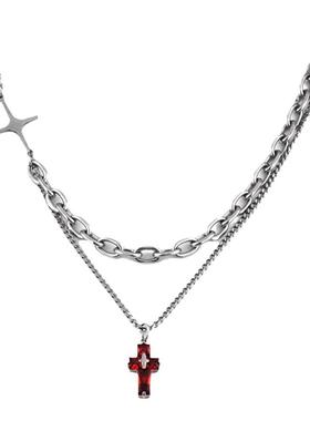 双层十字架星星吊牌项链