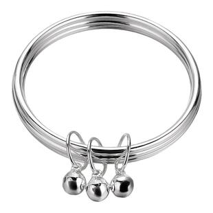 三生三世银手镯女9999纯银年轻款铃铛实心足银镯子送女友生日礼物