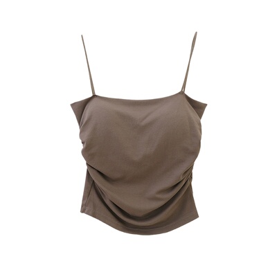 带胸垫一体细吊带小背心褶皱纯欲