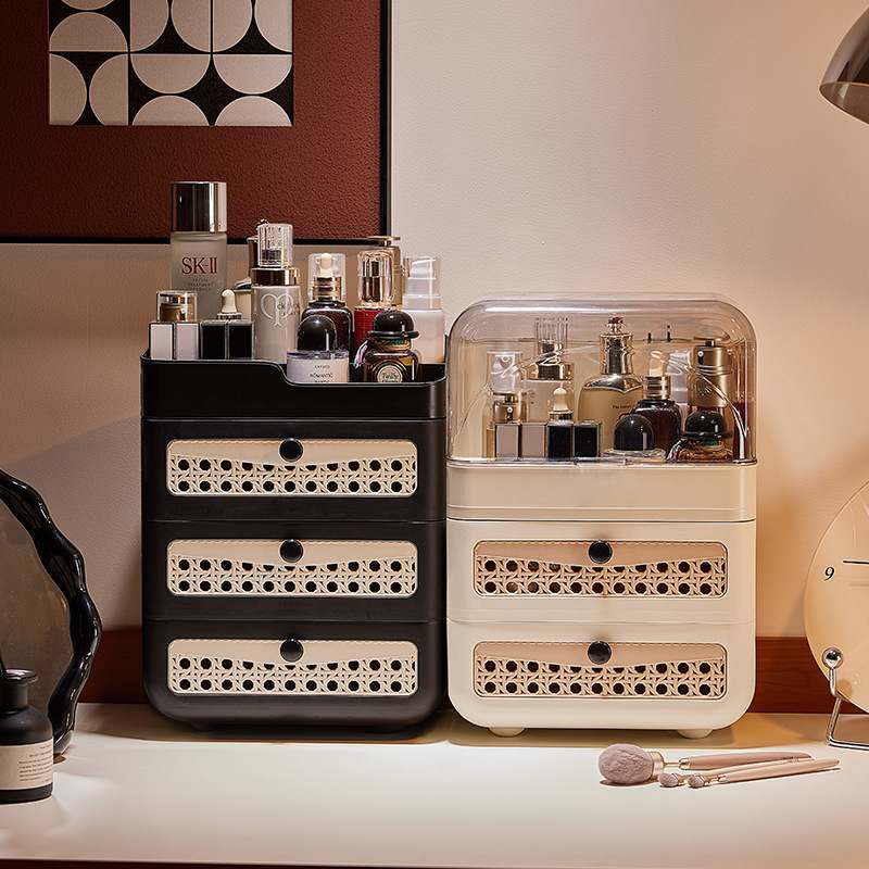 家用化妆品收纳盒桌面抽屉式整理盒防尘多功能置物架古风护肤品中