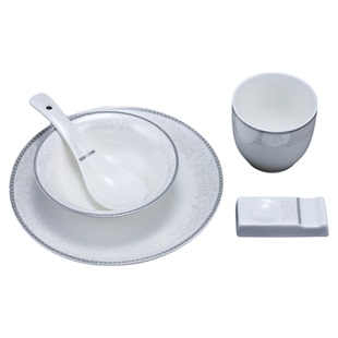 陶瓷酒店摆台餐具套装饭店会所骨碟碗勺茶杯新中式精致四件套摆台