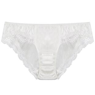 桑蚕丝性感女内裤低腰蕾丝真丝白色三角裤丝绸舒适缎面底裤