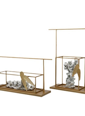 新中式风山石铁艺室内电视柜摆件