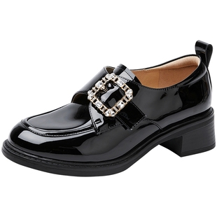 百田森黑色乐福鞋女2026春季新款miu系小皮鞋一脚蹬rv方扣小皮鞋